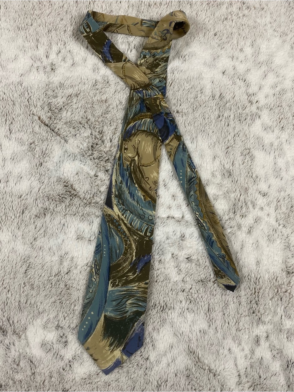 Vintage Contissima all silk tie from Italy horse abstract artsy wearable art